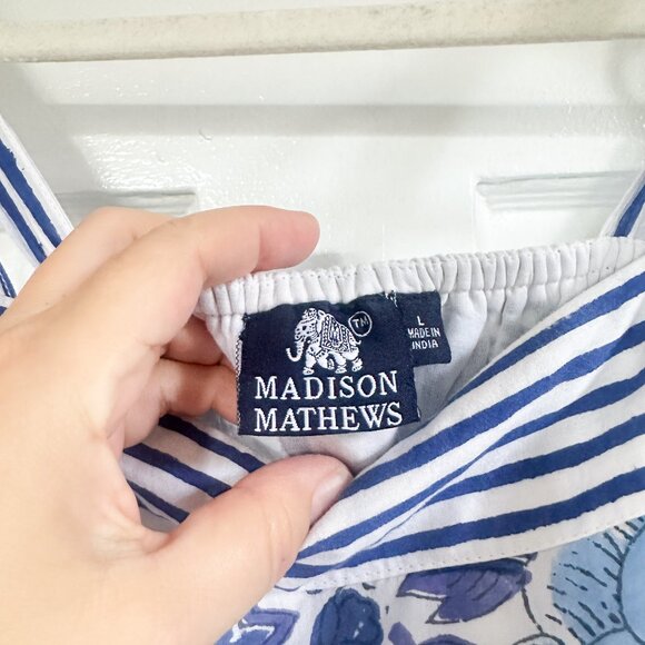 Madison Mathews Maxi Tier Print Dress - Blue White Floral and Stripes - Size L - Picture 4 of 4
